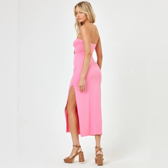 NWT L Space Kierra Strapless Midi Dress with Cut Out in Guava - Picture 7 of 10